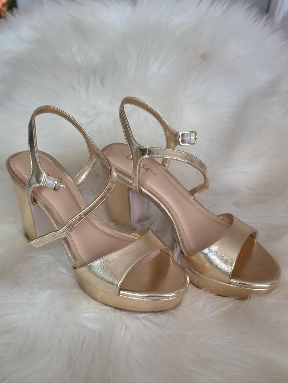 Metallic Gold Platform Slingback Heels